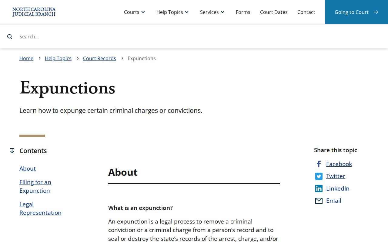North Carolina Judicial Branch expunction information for Hyde County case records