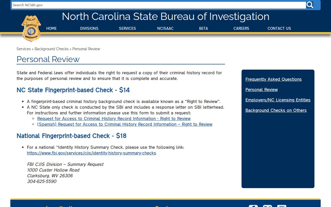 Hyde County criminal history NCSBI personal review page