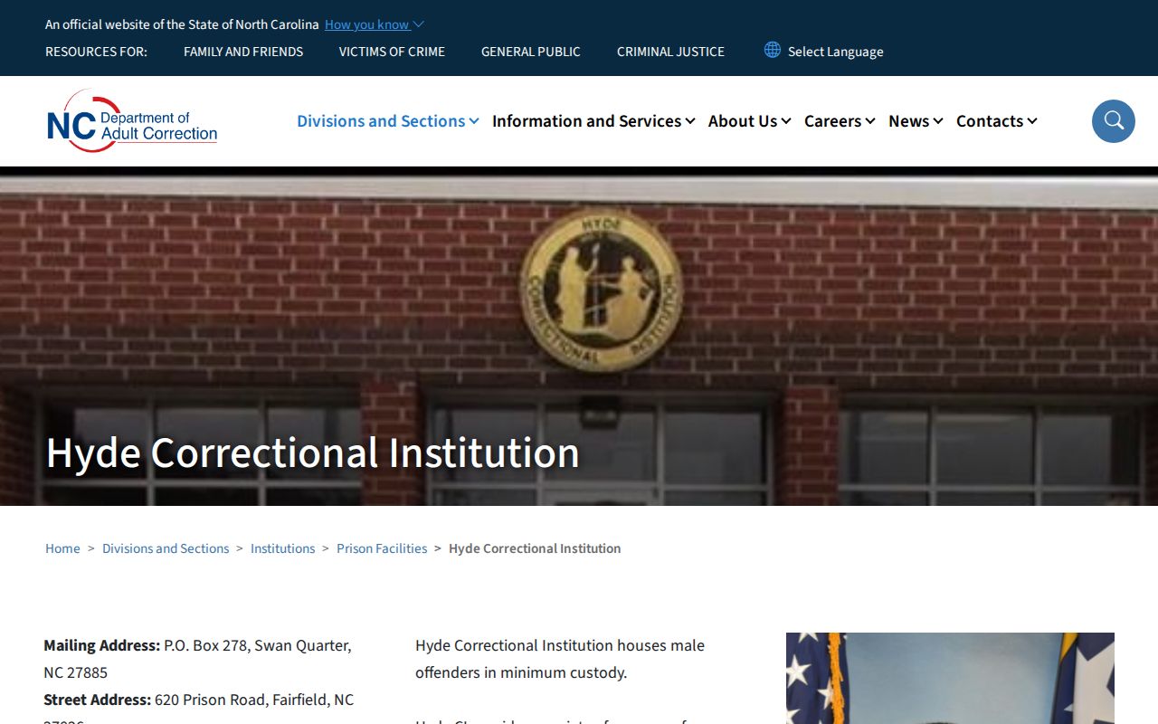 Hyde County criminal history state correctional institution record